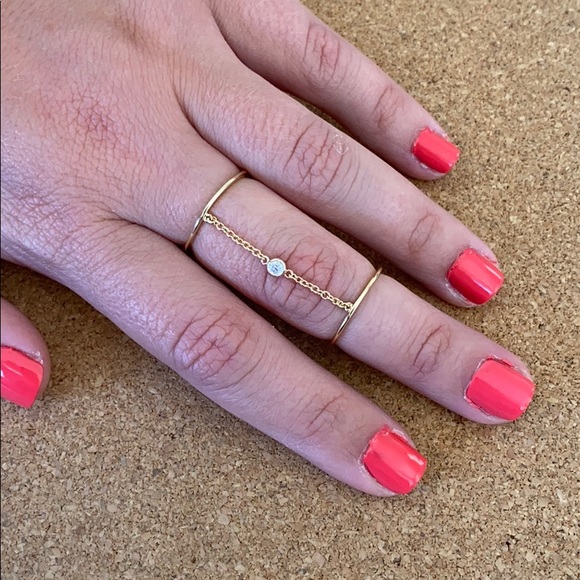 NEW Chain Linked Gold Double Ring w/ Rhinestone - Picture 1 of 3